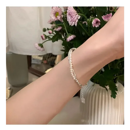 925 Sterling Silver Bracelet Double Layer Pearl Bracelet for Women Girl Vintage Luxury Design Bead Korean Jewelry Charm Bracelet