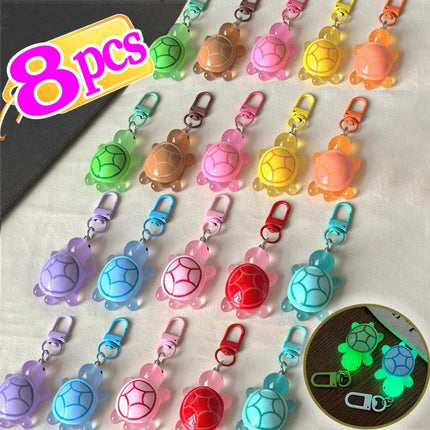 1/8Pcs Colorful Luminous Turtle Keychain Cartoon Glow in-the-dark Color Keyrings Resin Sweet Sea Animal Bag Pendant Hangings