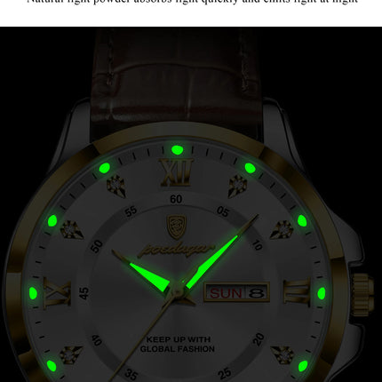 POEDAGAR Original Luxury Male Wristwatch Waterproof Luminous Date Week Men Watch High Quality Leather Quartz Men's Watches Reloj