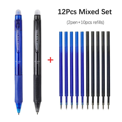 0.5mm High-Capacity Erasable Gel Pen Set Translucent Rod Blue Black Magic Ink Washable School Office Stationery Supplies