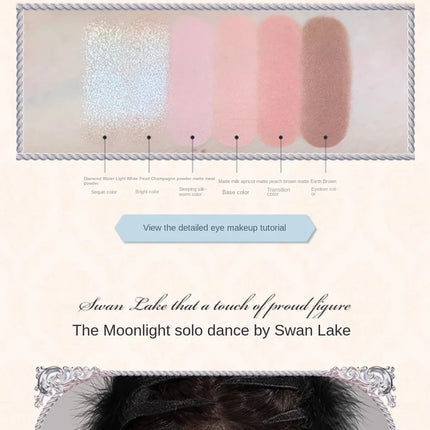 Flower Knows black Swan Ballet Eyeshadow Palette Matte Fine Shimmer Pearl Face Palette 6 Colour Glitter Eye Shadow