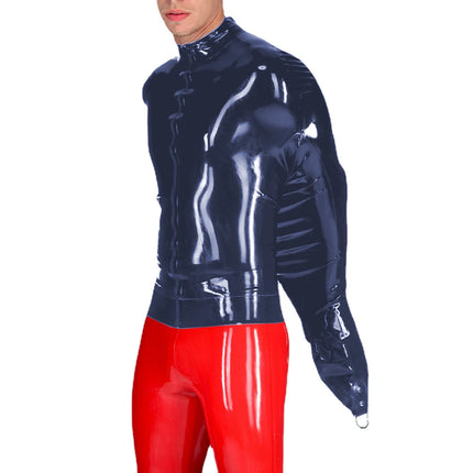 Exotic Mens BDSM Shiny PVC Leather Armbinder Restraint Tops Sexy Club Straitjacket Full Sleeve One Arm Bondage T-Shirts Cosplay