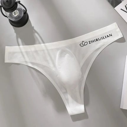 Men's Thongs Low Waist Underwear Sexy Ice Silk T-Back Panties Breathable Quick Drying G-string Seamless Ultra-thin Underpants