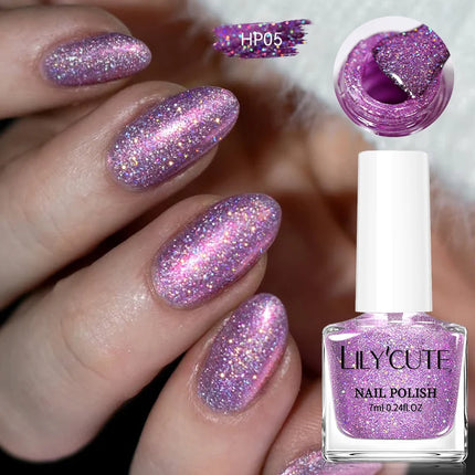 LILYCUTE 7ml Nail Polish Holographic Reflective Colorful Shining Effec Manicure Nail Art Varnish No Need Lamp Air Dry