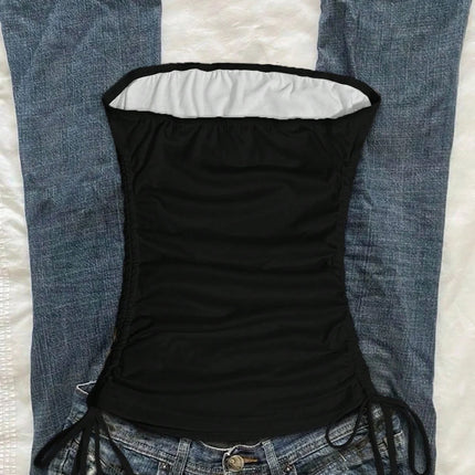Women's Casual Retro Drawstring Front Cut Vest, suitable for Y2K and Guitar Prints in Spring and Summer