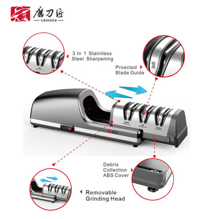 Electric Knife Sharpener Three-Speed Sharpening 100% Diamond Replaceable Sharpening Heads Suitable for All Kitchen Knives