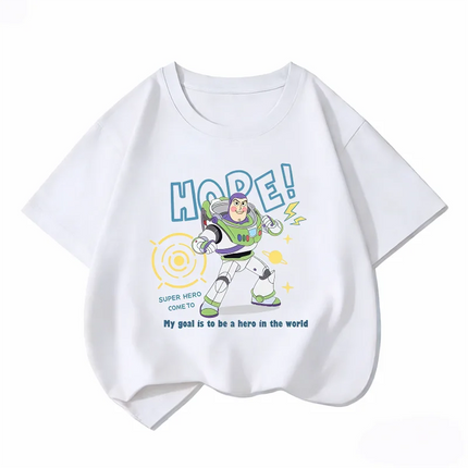 Toy Story Buzz Lightyear Children's Pure Cotton T-shirt, Boys' and Girls' Top, Summer Comfortable and Breathable Kids' T-shirt
