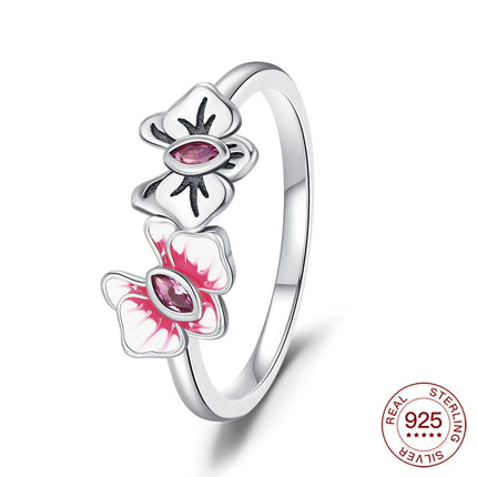 New Rings 925 Silver Ring Original Five-Petal Clover Blue Lotus Ring For Women Luxury Zircon Simple Finger Ring Jewelry Gifts