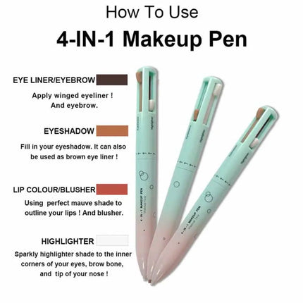 Multi-effect 4 In 1 Eyeliner Eyebrow Pencil Contour Pen Long Lasting Waterproof Cosmetics Eyeliner Makeup Pencil Lip Liner Pen