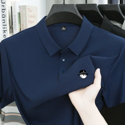 Summer Ice Silk Short Sleeve Men's Golf Brand new Polo Shirt Fashion Printed Top Comfortable Breathable Casual Business T-shirt