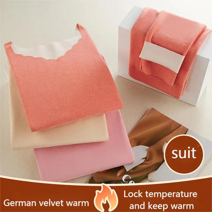 Velvet Long Johns Solid Thermal Underwear Sets Winter Women Clothes Warm Lingerie Long Sleeve Trousers 2 Pieces Thermal Pants