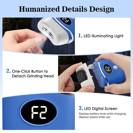 Electric Foot Grinder Auto Pedicure Tools Foot Sandpaper File Dead Wet Dry Hard Skin Callus Remover Rechargeable Foot Cleaner