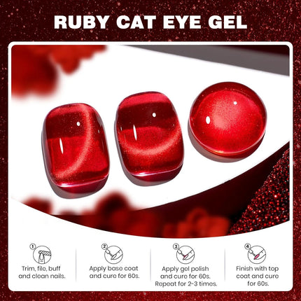 QAZIXU Red Cat Eye Nail Polish Gel Soak Off  UV LED Nail Magnetic Gel Polish Nail Art DlY For Salon & Home For Winter Christmas