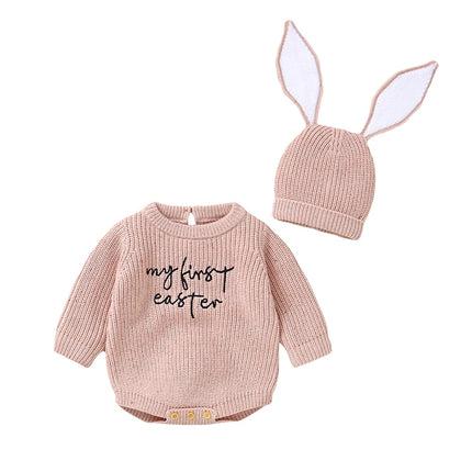 Spring Baby Easter Clothes Sets Cute Rabbit Ear Hats+Bodysuits Newborn Boys Girls Outfits 2pcs Autumn Winter Infant Knit Costume