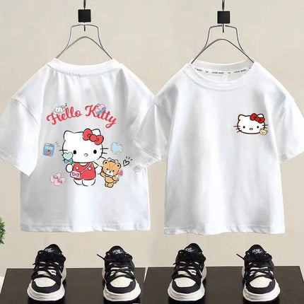 Baby Children Sweet T-shirt Cartoon Hello Kitty Printed Top Kids Clothes Summer Fashion T-shirt Baby Girls Cute Short Sleeve
