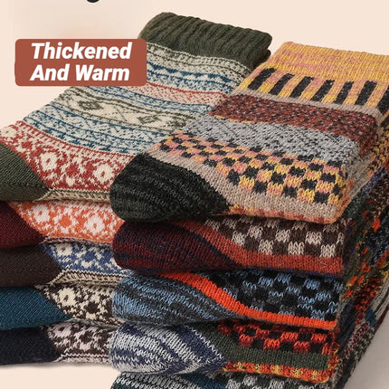 5 Pairs Winter Men's Socks Thicken Sheep's Wool Socks Warm Men Retro Style Colorful Fashion Man Socks For Snow boots