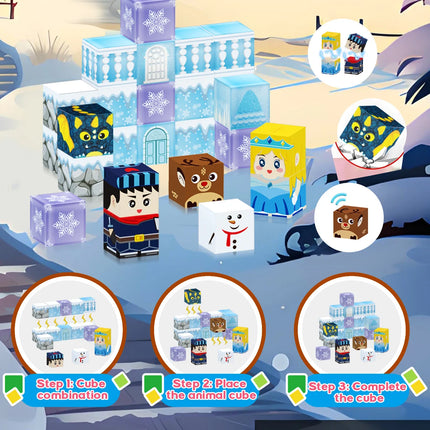 Children's Iron Box Magnetic Block Set, Ice and Snow Castle Stacking Magnet Toys, Free Building Toys, Children's Puzzle Toys