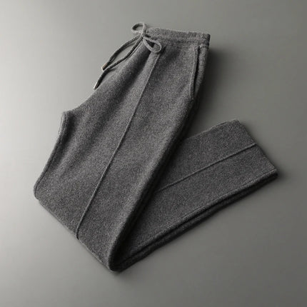 Autumn Winter 100% merino Wool Men's Wool Pants Thickened Knitted Long Pants Slim Fitting Solid Color Warm Flat Corner Pants