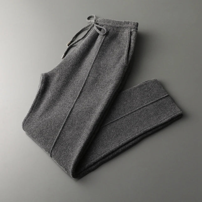 Autumn Winter 100% merino Wool Men's Wool Pants Thickened Knitted Long Pants Slim Fitting Solid Color Warm Flat Corner Pants