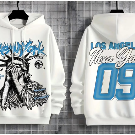 Fashionable new men's autumn Statue of Liberty print soft and comfortable hooded sweatshirt outdoor street style top
