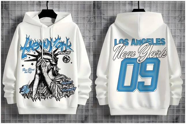 Fashionable new men's autumn Statue of Liberty print soft and comfortable hooded sweatshirt outdoor street style top