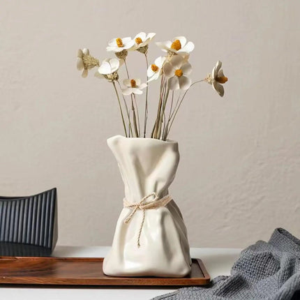 Ceramic Vase and Glass Flower Vase Hydroponic Money Bag Shaped Vase Flower Living Room Decoration Desktop Home Decoration