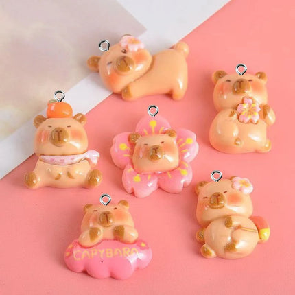 10pcs Cute Small Bear Charms Kapibala Resin Pendant For Jewelry Making Accessories DIY Earrings Necklace Keychain