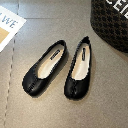 Women Black Tabi Ninja Shoes Woman Microfiber Leather Comfy Flats Split Toe Slippers Soft Bottom Loafers Ladies Moccasins 35-40