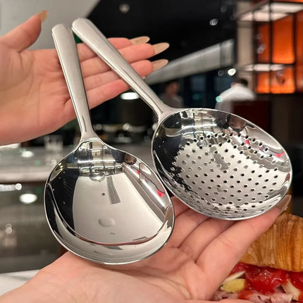 1pc Heavy-Duty Commercial/Home Kitchen Spoons/Large Serving Spoon with Heat-Resistant Short Handle Drain Holes for Easy Cleaning