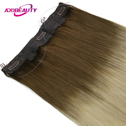 Straight Halo Hair Extension Clip in Human Hair Real Human Hair Invisible Fishing Line Human Hair for Women 4 Clips in Hairpiece