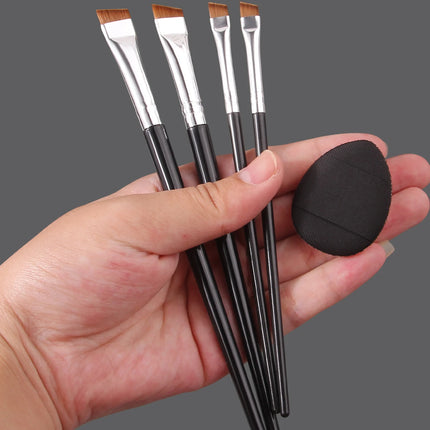 4pcs Ultra-thin Fine eyeliner and eyebrow Brush set, beginner's eye detail makeup brush + Mini Concealer finger powder puff