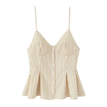 DUOPERI Women 2025 New Fashion Poplin Striped Backless Camisole Thin Straps V-Neck Female Chic Lady Casual Mujer Tops