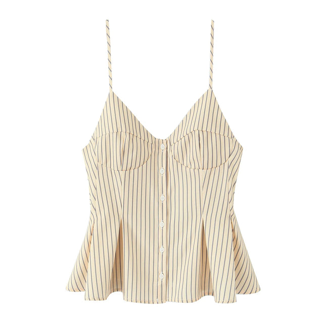 DUOPERI Women 2025 New Fashion Poplin Striped Backless Camisole Thin Straps V-Neck Female Chic Lady Casual Mujer Tops