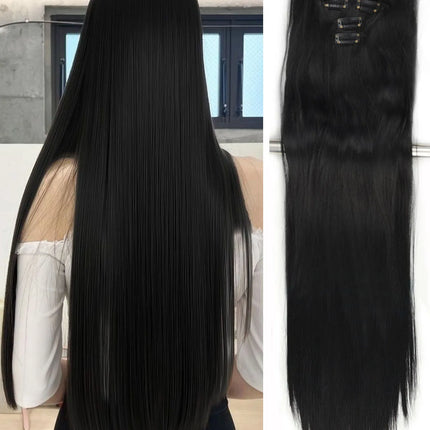 Long Synthetic Clip On Hair Extension 18-32inch Straight Hairpiece 16 Clips In Ombre Heat Resistant Fiber Women Girl Use Black L