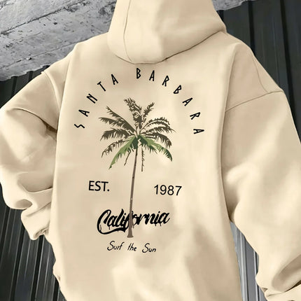 Tropical Palm Tree Print Fashion Men Women Long-sleeve Hooded Sweatshirt Autumn Winter Daily Casual Loose Street Warm Sportswear