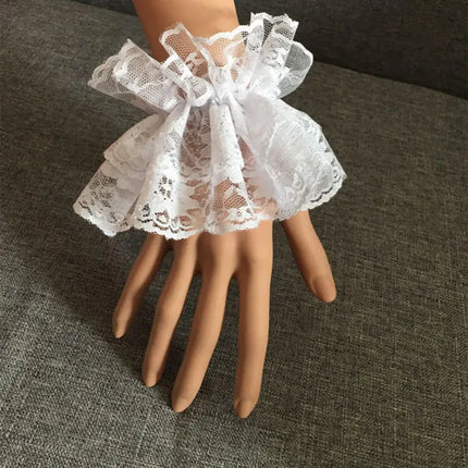 1Pair Lolita Hand Sleeve Wrist Cuffs Ruffled Floral Black Lace Elastic Bracelet Elegant Women Girls Wrist Warmers Gloves Gift