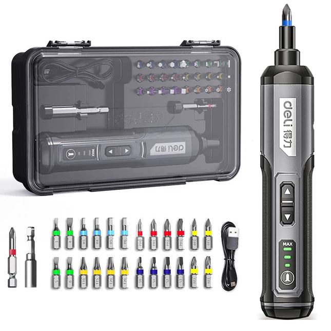 DELI-Mini Electric Screwdriver Set, Multi-function Disassembly, Torque Repair Tools Kit, Household Cordless Power Drill tools