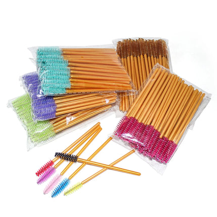 50Pcs Disposable Eyelash Makeup Brush Mascara Wands Gold Mini Eye Lash Brushes Short Eyebrow Comb Eyelashes Extension Tool
