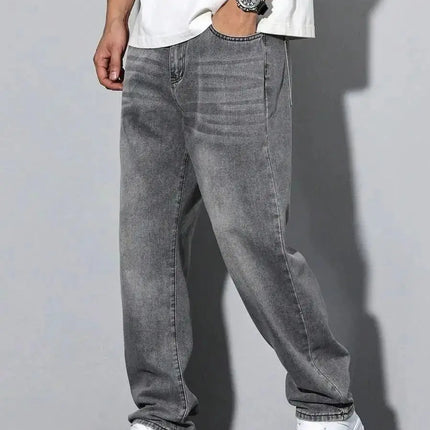 Men's straight skinny grey jeans, straight and simple design, suitable for daily wear in all seasons