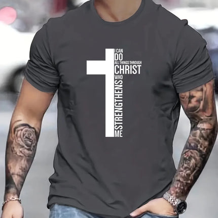 Men's Summer 100% Cotton Fashion Cross Graphic Printed Loose Large Casual Round Neck Short Sleeve T-shirt