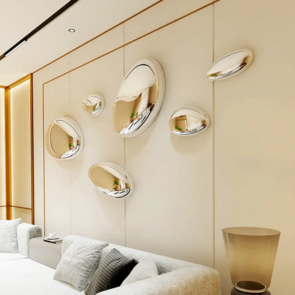 Creative Imitation Stainless Steel Pebble Wall Water Droplet Decor Artwork Hotel Light Luxury Pendants Living Room Wall Decor