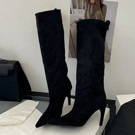 Liyke Autumn Winter Fashion Slim Knee High Boots Women Sexy Pointed Toe Low Thin Heel Shoes Female Long Booties Zapatos De Mujer