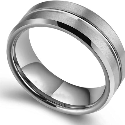 Fashion 8mm Men's Black Tungsten Wedding Band Rings Black Groove Beveled Edge Engagement Ring for Men's Valentine Gifts Jewelry