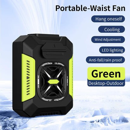 Portable Waist Clip Fan 5000mAh USB Rechargeable Fan Powerful Air Cooler Outdoor Camping Waist Fan with Power Bank LED Light