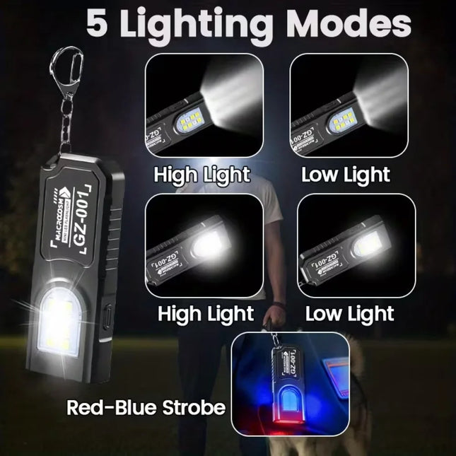 Mini COB LED Keychain Flashlight USB Rechargeable Torch with Magnetic Portable Powerful Work Light Outdoor Emergency Light