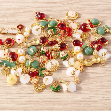 Tusember 10pcs Traditional Chinese Good Fortune Lucky Jade Charms Pendants for Jewelry Making Earrings Necklace Bracelet DIY