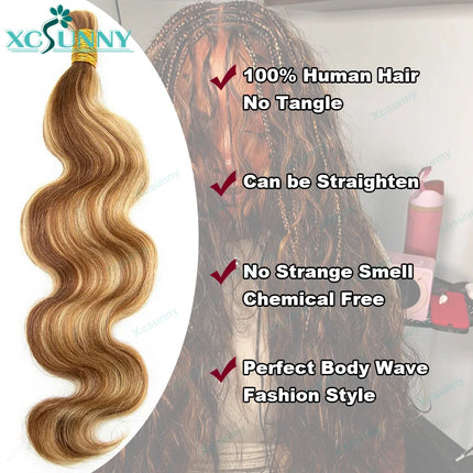27/30/613 Mixed Color Braiding Hair Bulk Human Hair For Boho Braids Knotless Body Wave Bulk Human Hair For Braiding Wholesale