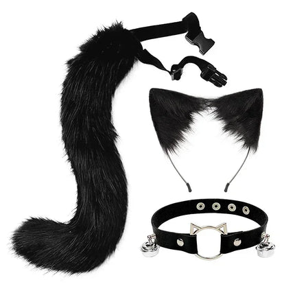 Costume Accessory Set Fox Ears and Tail Soft Faux Fur Hair Band Animal Themed Cosplay Halloween Party