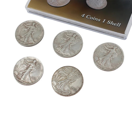 Walking Liberty Half Dollar Shell and Coin Set 4 Coins 1 Shell Coin Magic Tricks Close Up Illusion Gimmick Magia Accessory Copy