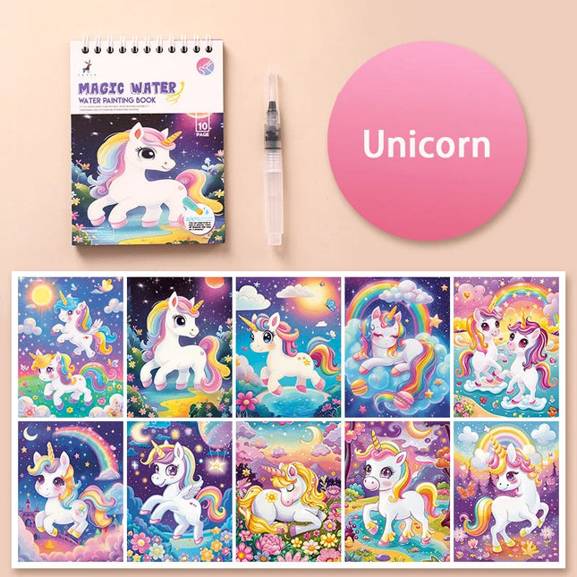 Magic Water Doodle Books Kids Toddlers Drawing Toys Cute Cartoon Unicorn Ocean Forest Animal Reusable Water Painting Cardboard